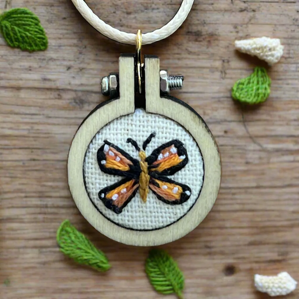 Hand-Embroidered Butterfly Necklace