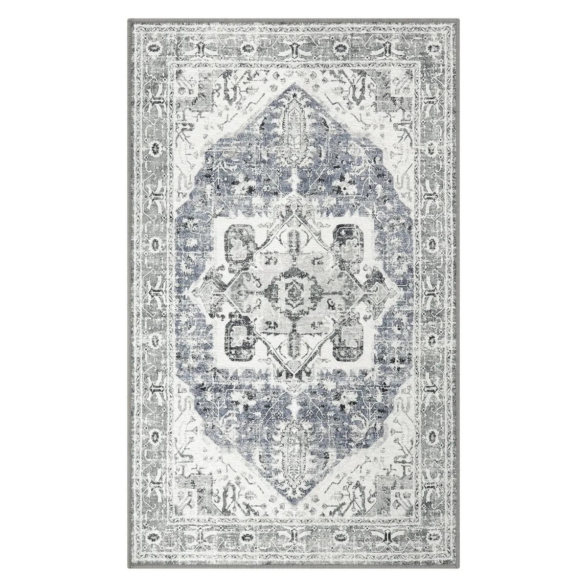 Harriet Traditional Medallion Distressed Grey Area Rug