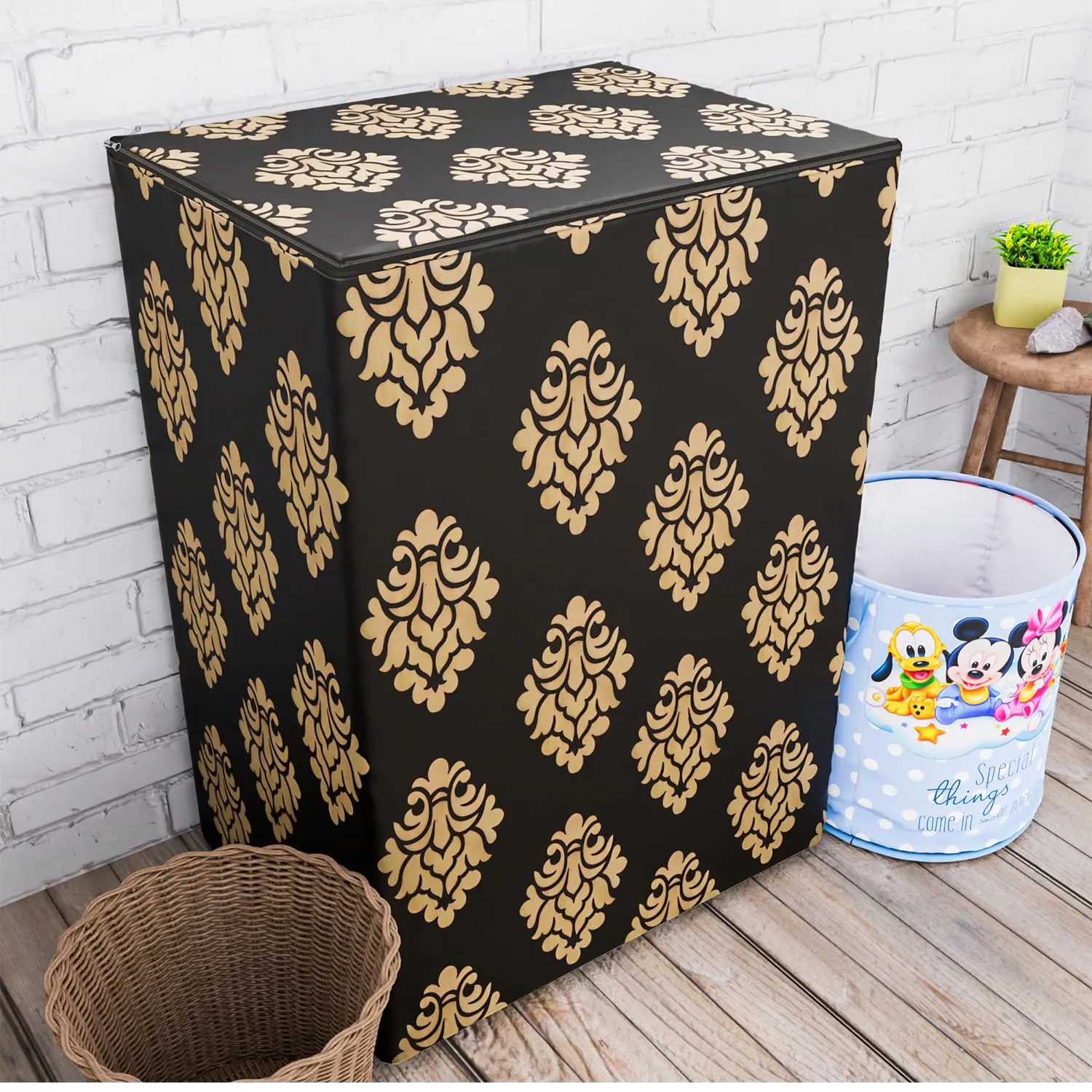 Heart Home Washing Machine Cover | Square Design Washing Machine Cover | Knitting Polyester | Top Load Semi-Automatic Washing Machine Cover | Brown