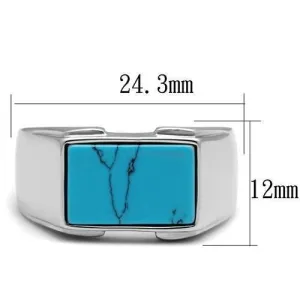 High polished (no plating) Stainless Steel Ring with Synthetic Imitation Amber in Sea Blue for Women Style TK3000