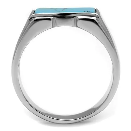 High polished (no plating) Stainless Steel Ring with Synthetic Imitation Amber in Sea Blue for Women Style TK3000