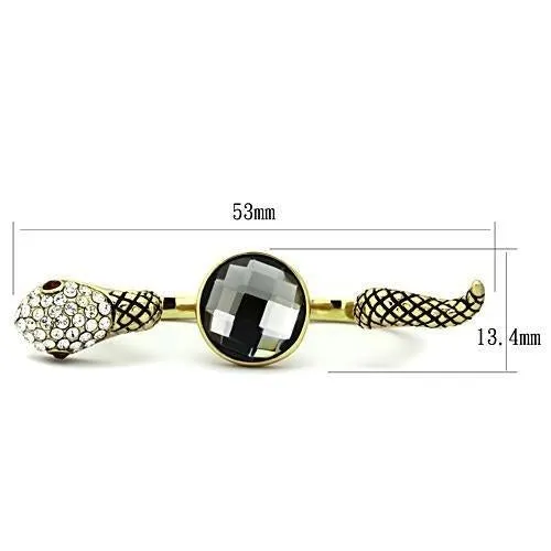 IP Gold(Ion Plating) Stainless Steel Ring with Synthetic Glass Bead in Black Diamond for Women Style TK1036