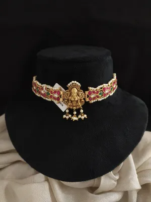 Jadau Kundan Choker Set with Lord Lakshmi & Nakshi Work