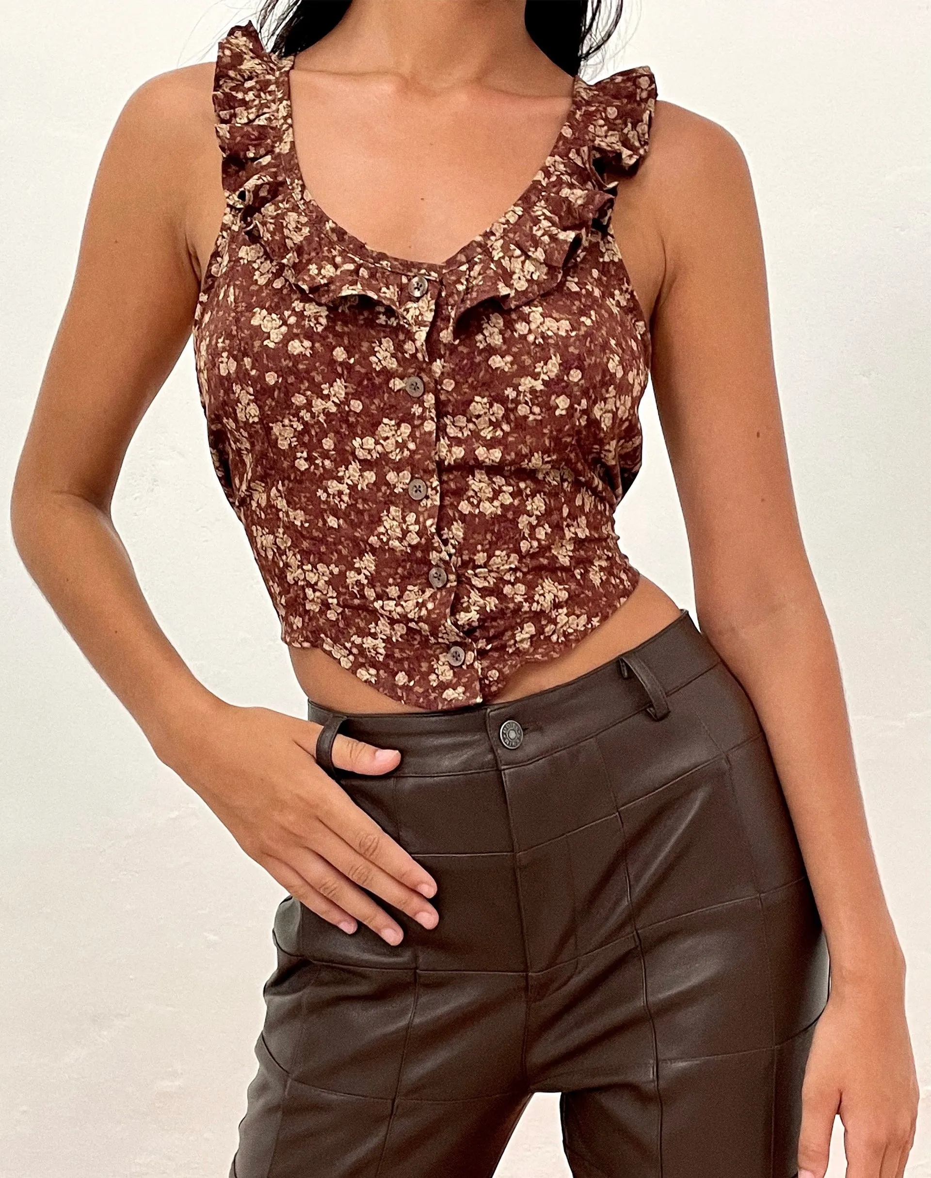 Julka Cami Top in Earthy Floral Brown