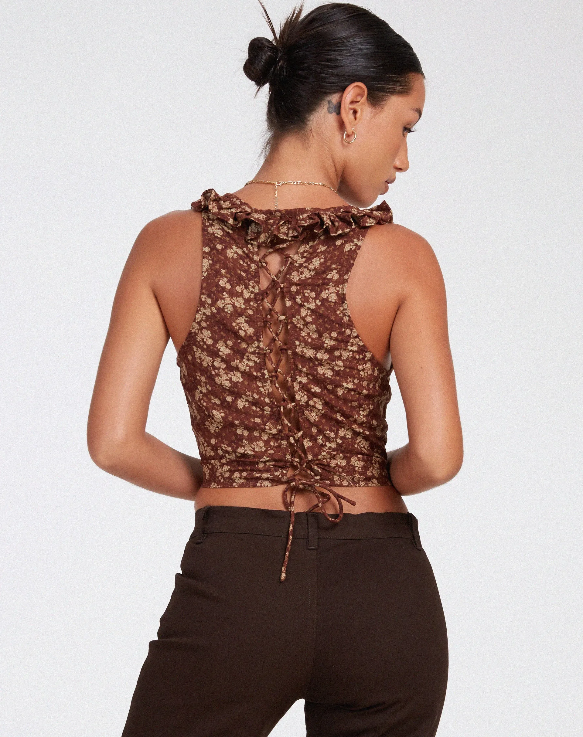 Julka Cami Top in Earthy Floral Brown