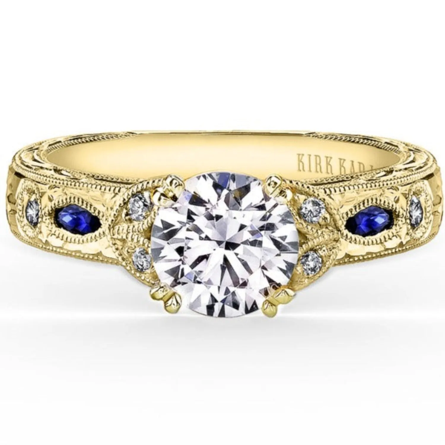 Kirk Kara "Dahlia" Marquise Shaped Blue Sapphire Diamond Engagement Ring