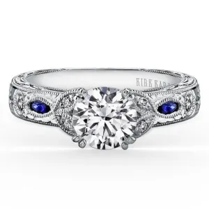 Kirk Kara "Dahlia" Marquise Shaped Blue Sapphire Diamond Engagement Ring