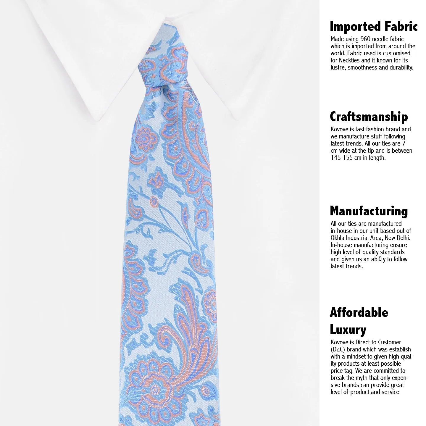 Kovove Elegant Blue Floral Neck Tie For Men