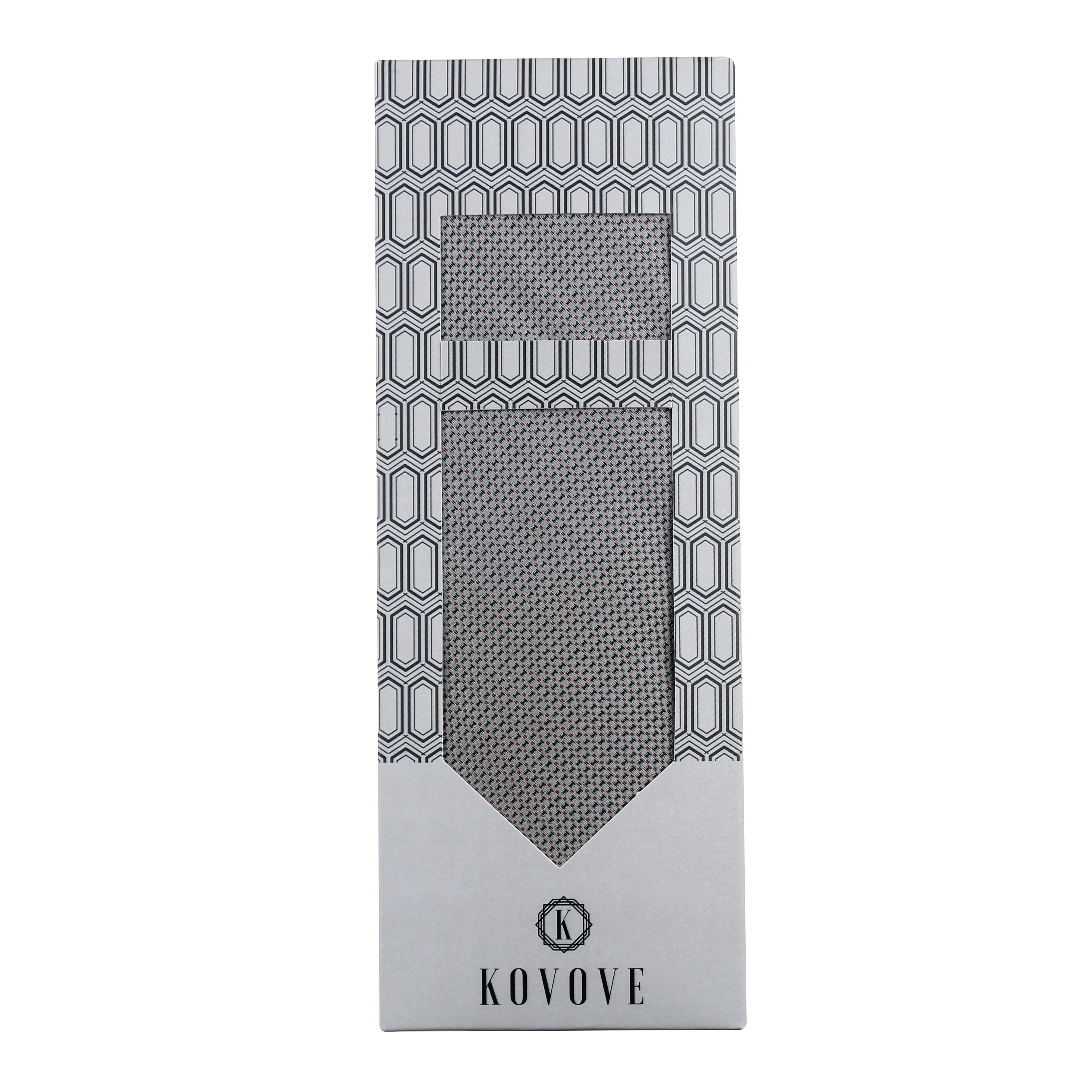 Kovove Grey Polka Dot Necktie and Pocket Square Gift Box