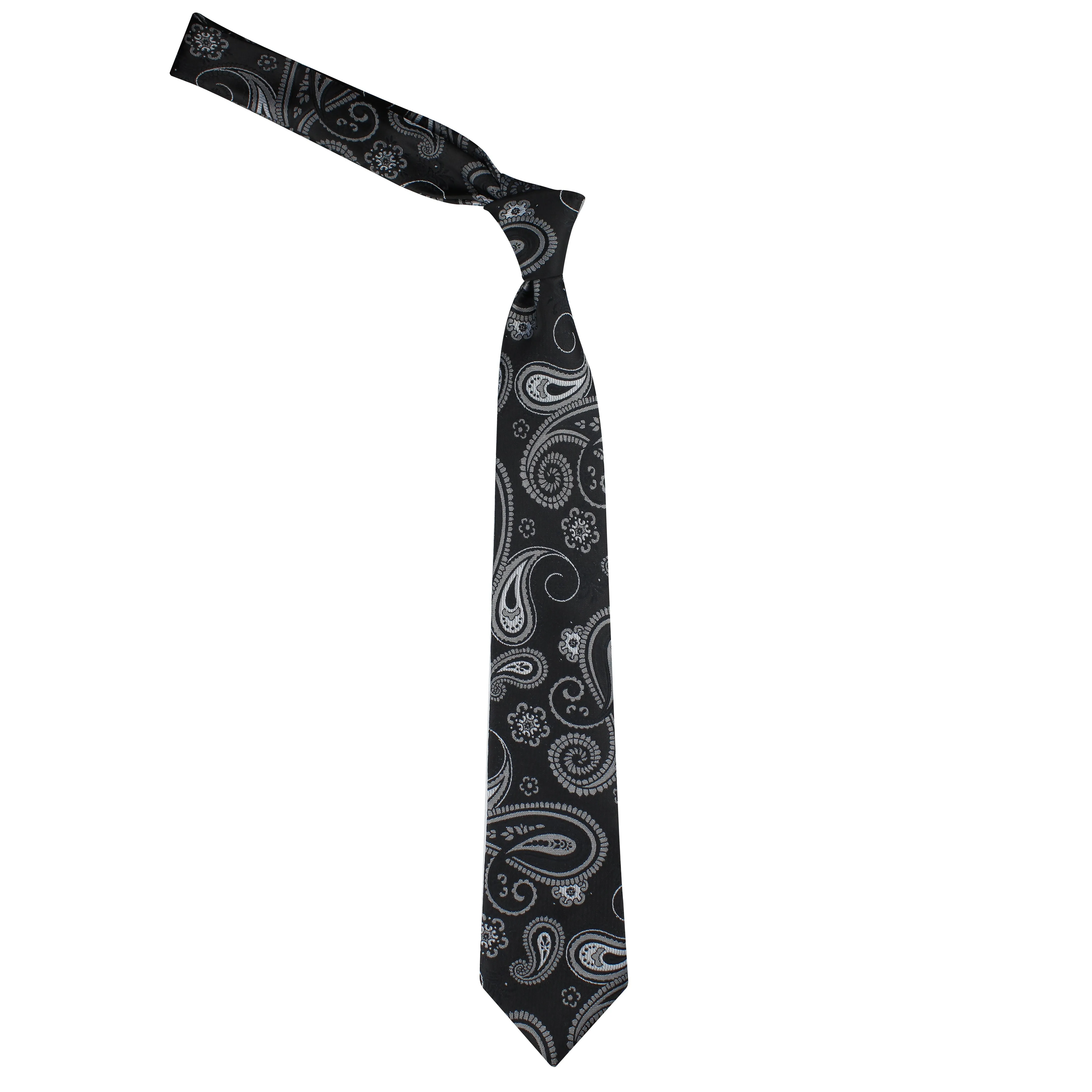 Kovove Refreshing Black Paisley Necktie and Pocket Square Gift Box