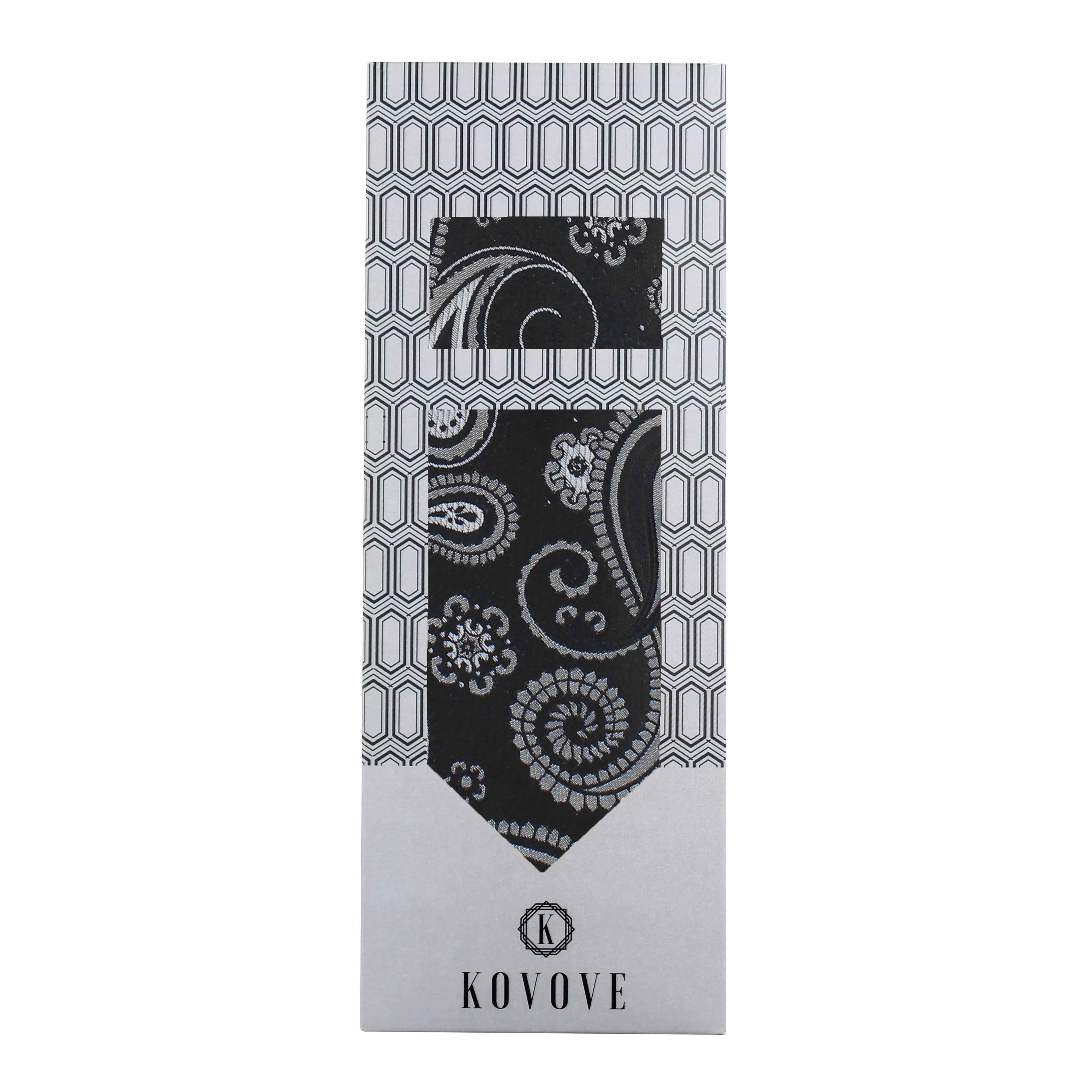 Kovove Refreshing Black Paisley Necktie and Pocket Square Gift Box