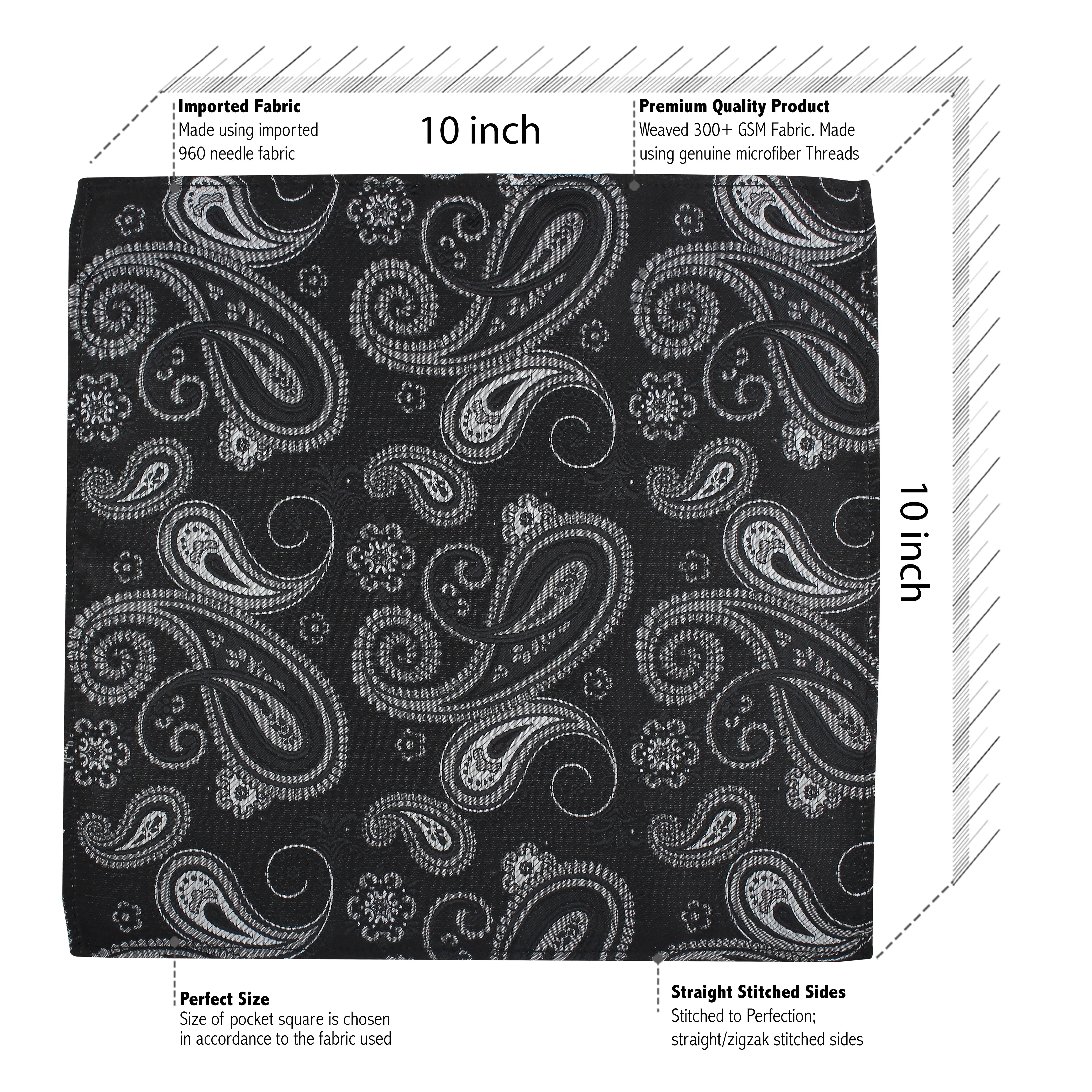 Kovove Refreshing Black Paisley Necktie and Pocket Square Gift Box