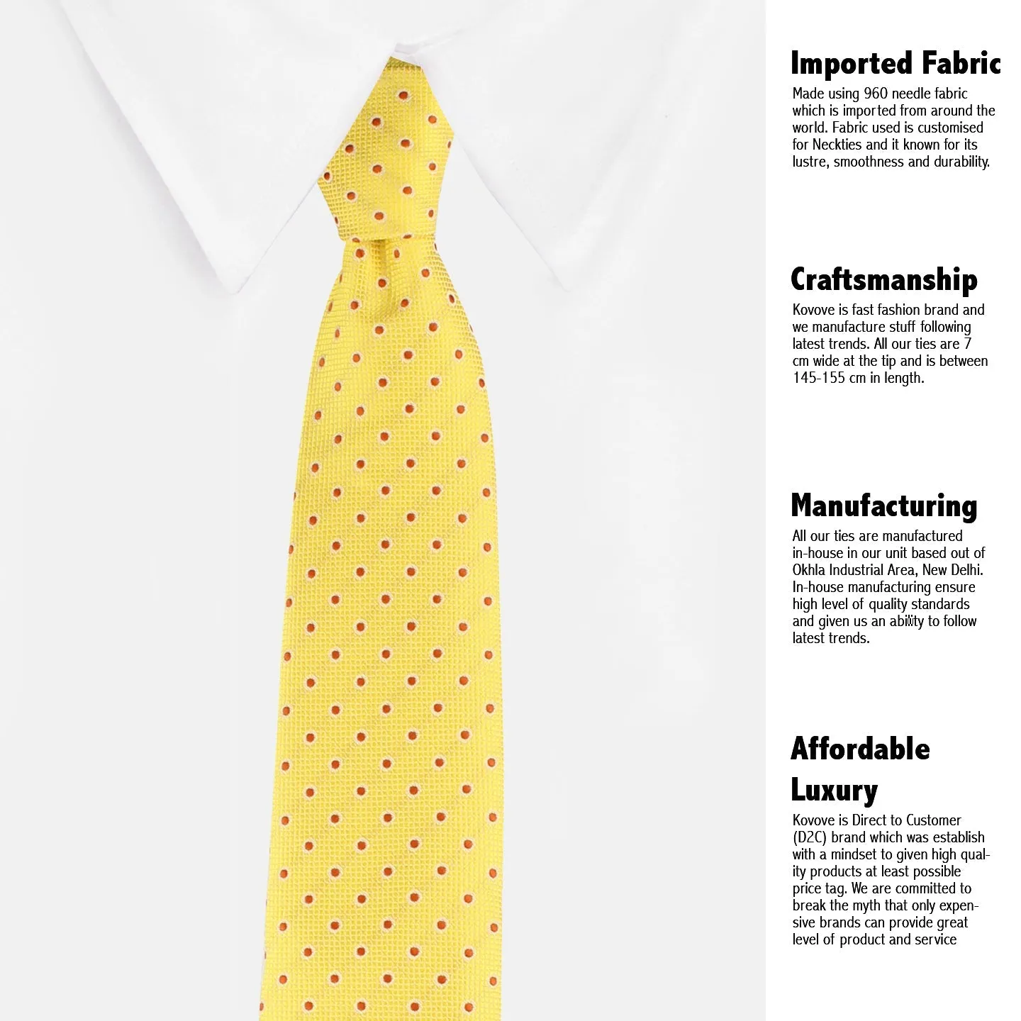 Kovove Refreshing Yellow Polka Dot Neck Tie For Men