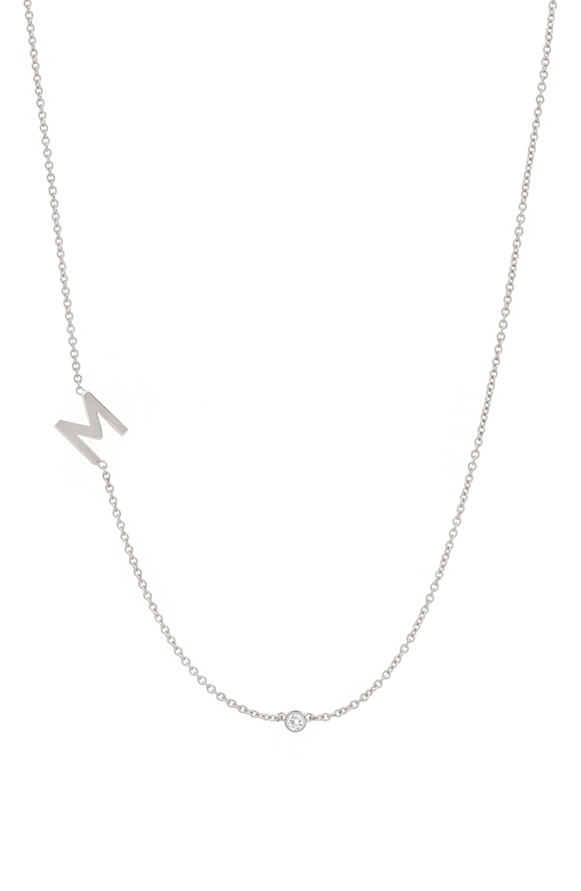 Large Asymmetrical Initial & Diamond Necklace - 14K White