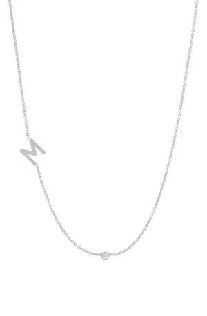 Large Asymmetrical Initial & Diamond Necklace - 14K White