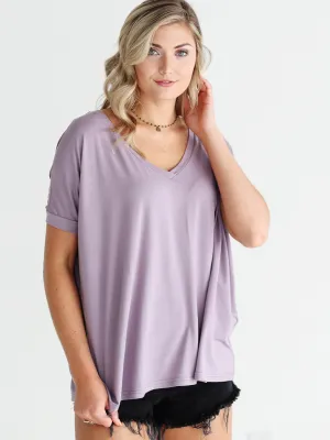 Light Purple V-Neck Short Sleeve Top