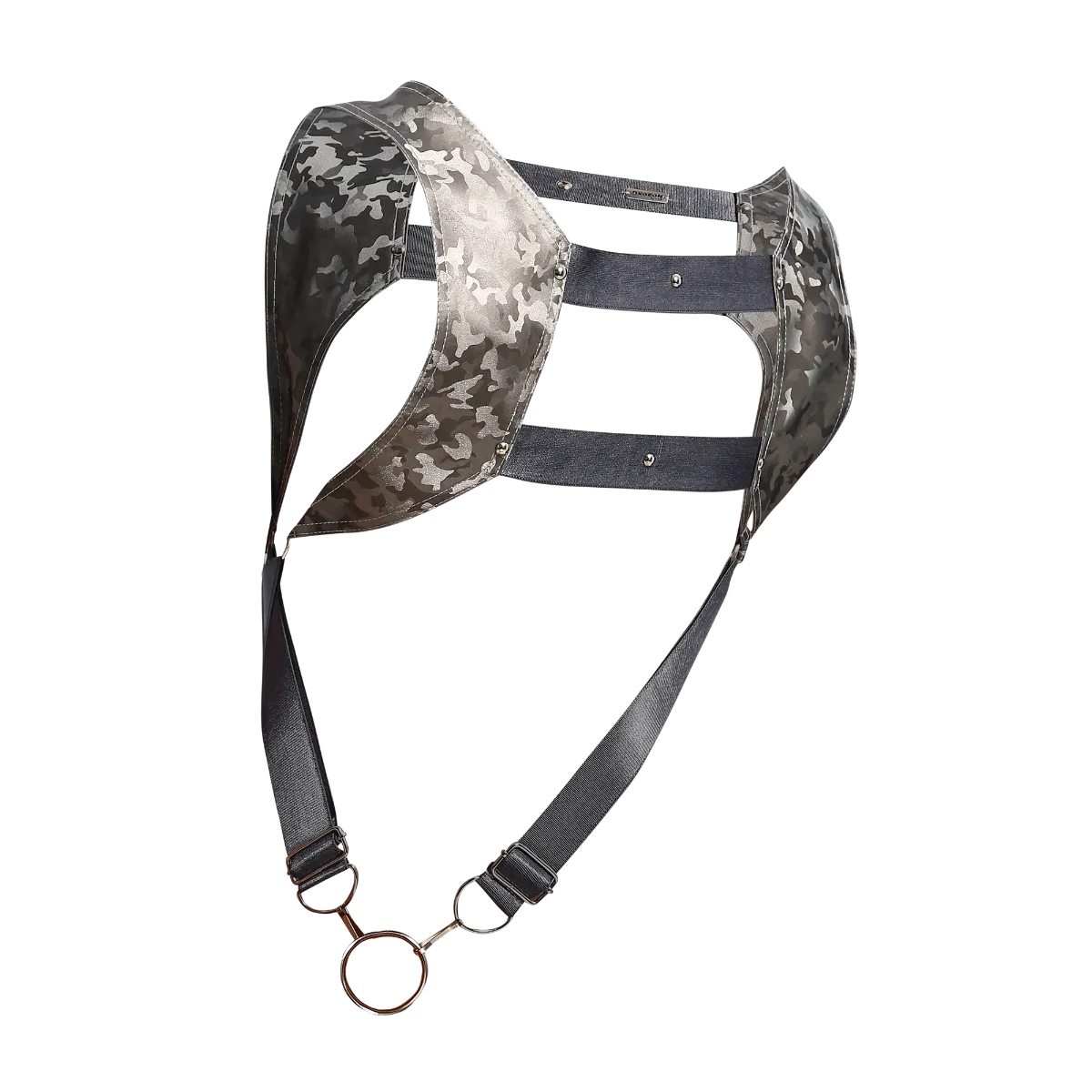 Male Basics Dngeon Leather Crop Top Harness w Penis Ring Titanium Camo One Size