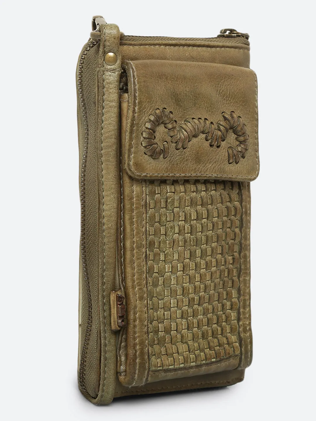 Maria: Leather Hand Weaving Crossbody Mobile Wallet