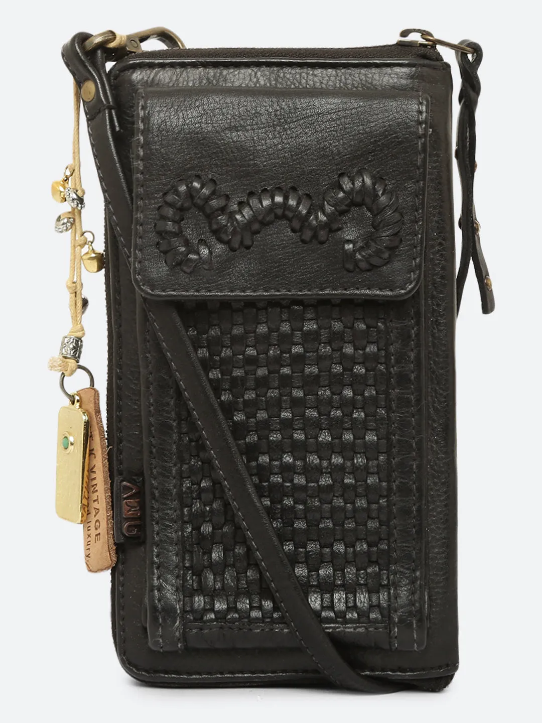 Maria: Leather Hand Weaving Crossbody Mobile Wallet