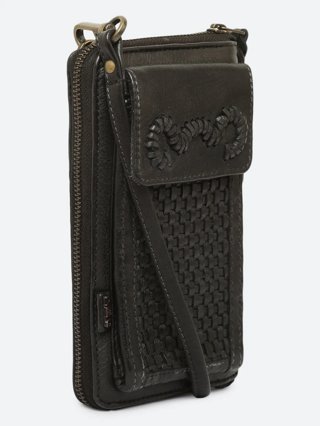 Maria: Leather Hand Weaving Crossbody Mobile Wallet