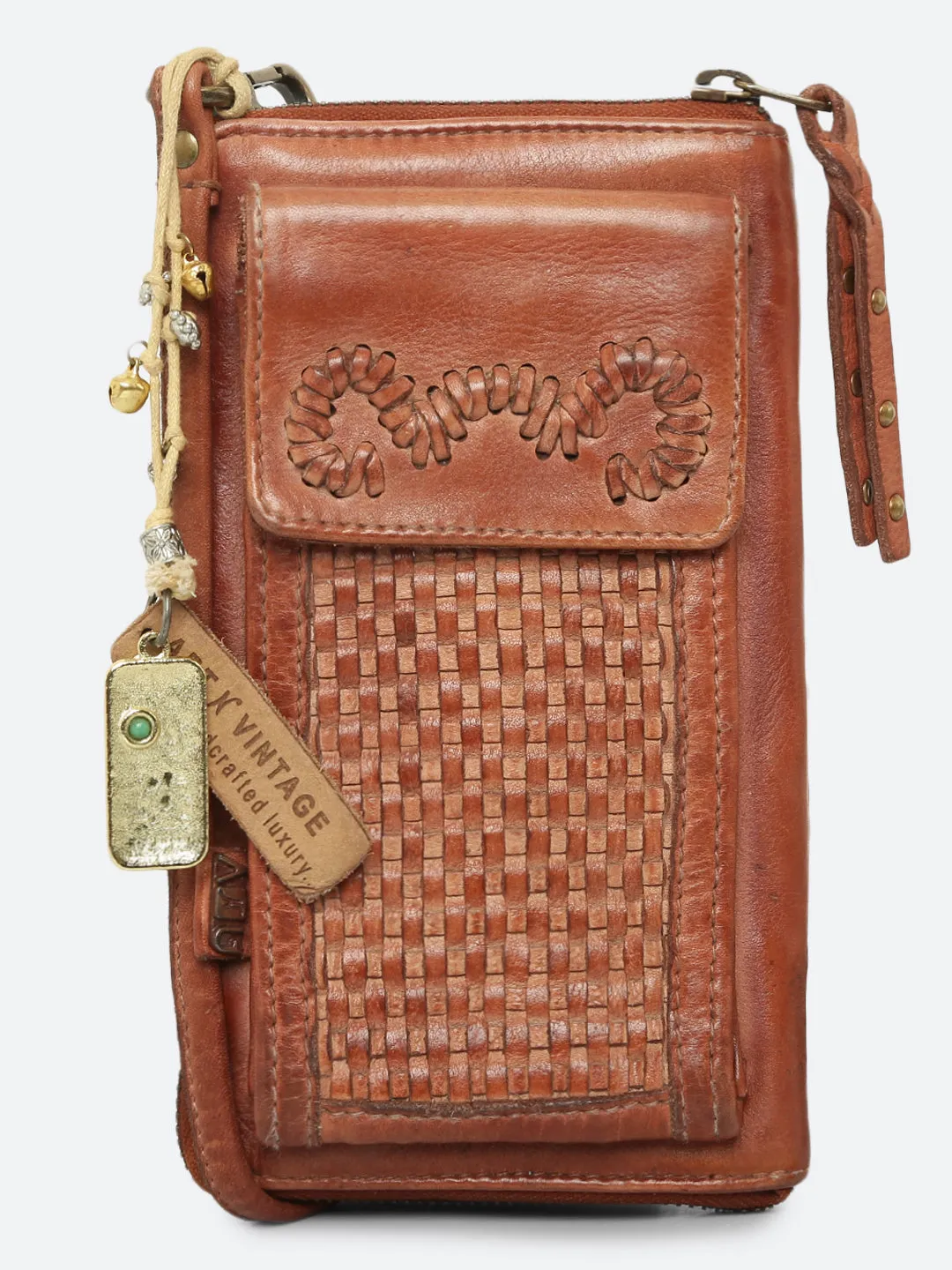 Maria: Leather Hand Weaving Crossbody Mobile Wallet