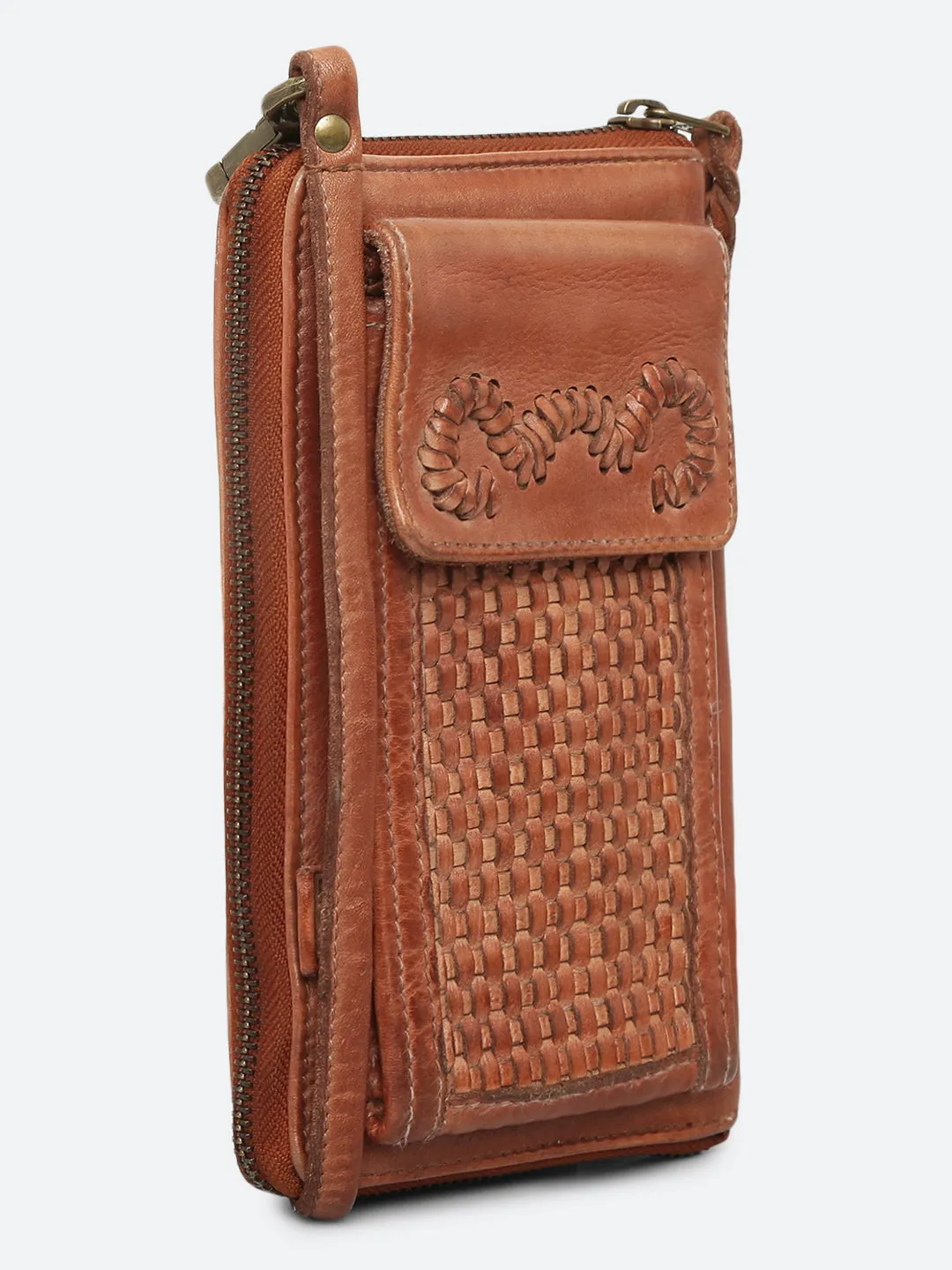 Maria: Leather Hand Weaving Crossbody Mobile Wallet