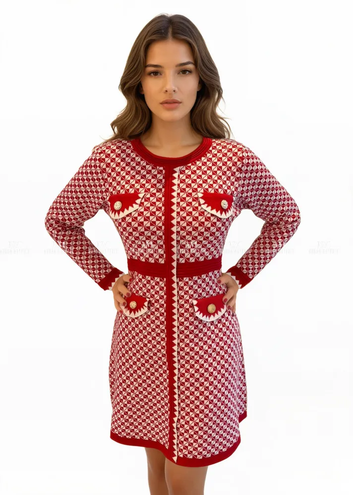 Mary Red Patterned Dress