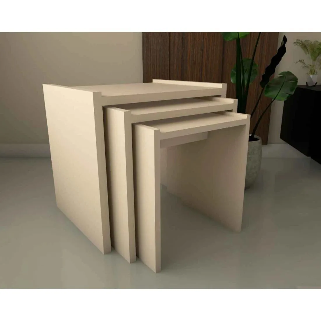 Modern Beige Service Tables – Stylish & Durable Interlocking Design