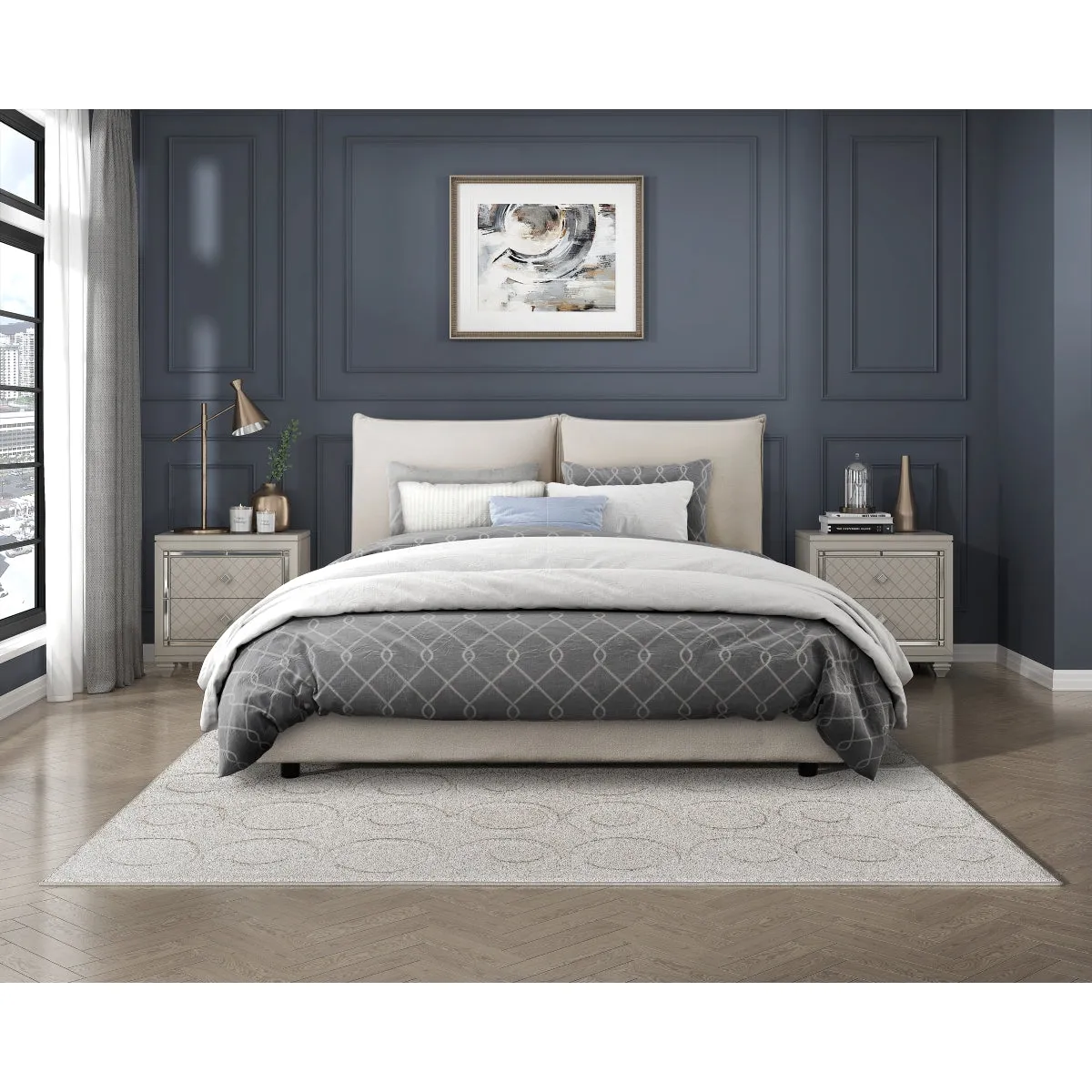 Modern Chenille Upholstered King Size Bed