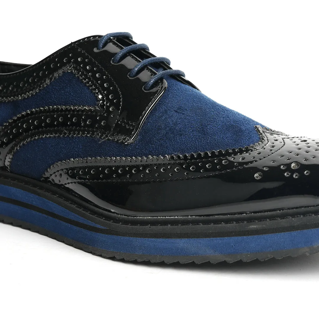 Monkstory  Dual Colour Brogues - Glossy Black & Blue