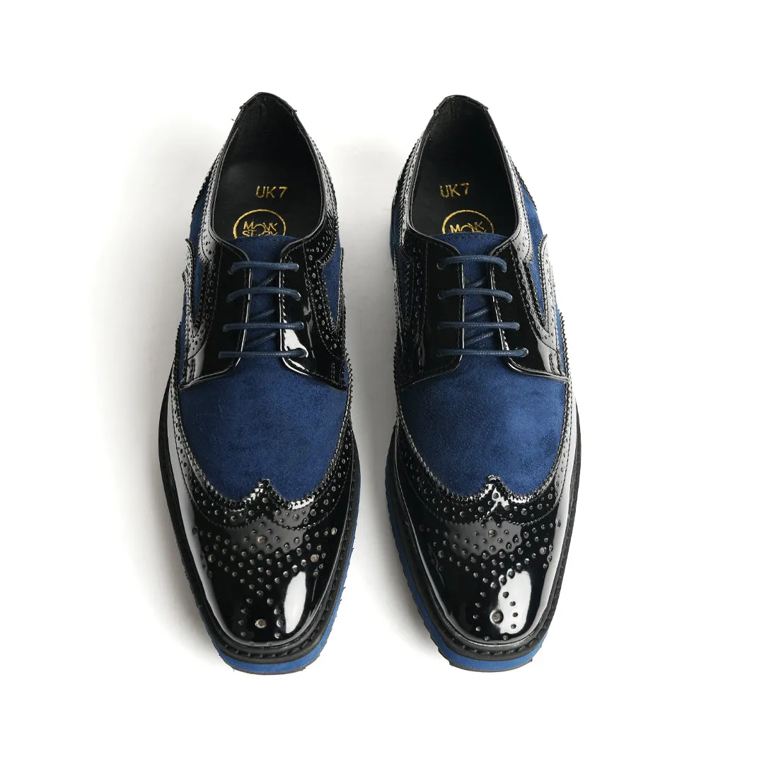 Monkstory  Dual Colour Brogues - Glossy Black & Blue