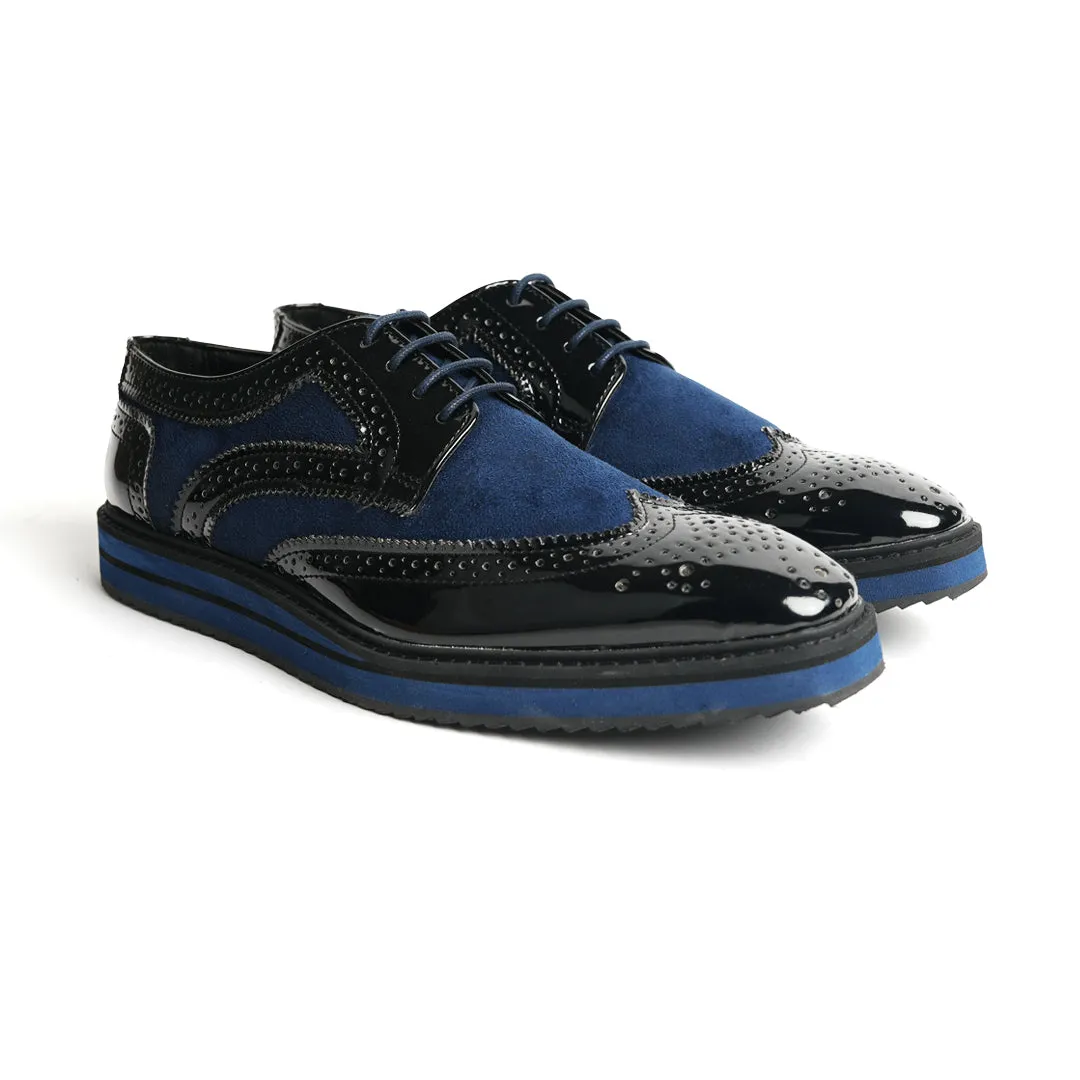 Monkstory  Dual Colour Brogues - Glossy Black & Blue