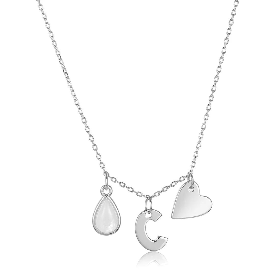 Moonstone Three Charm Necklace silver gold