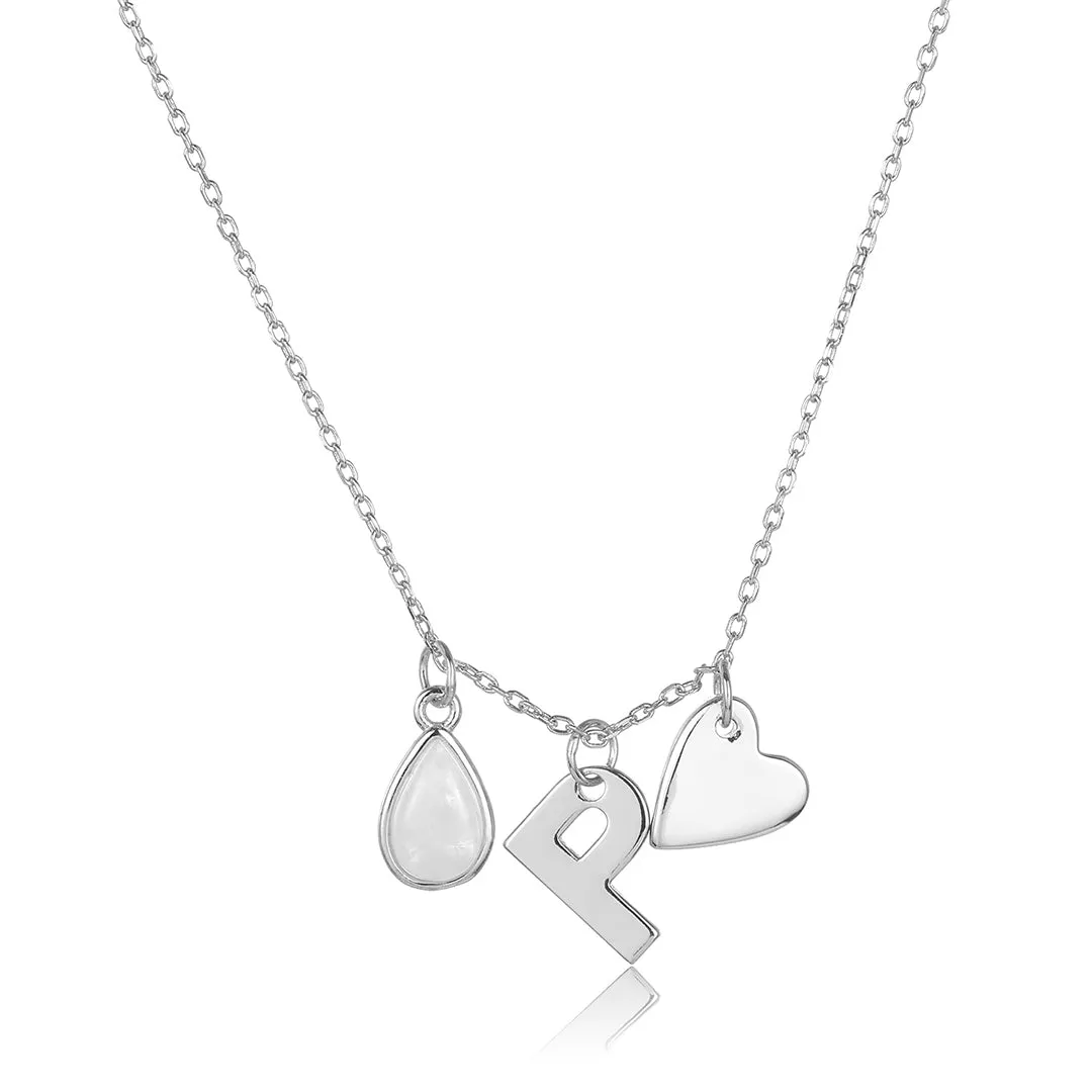 Moonstone Three Charm Necklace silver gold