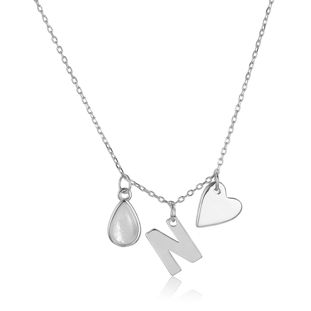 Moonstone Three Charm Necklace silver gold