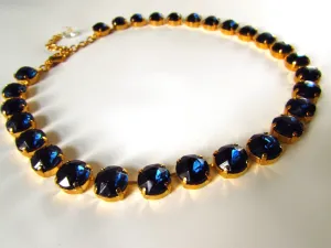 Navy Blue Crystal Riviere Necklace - Montana Sapphire - Small Round