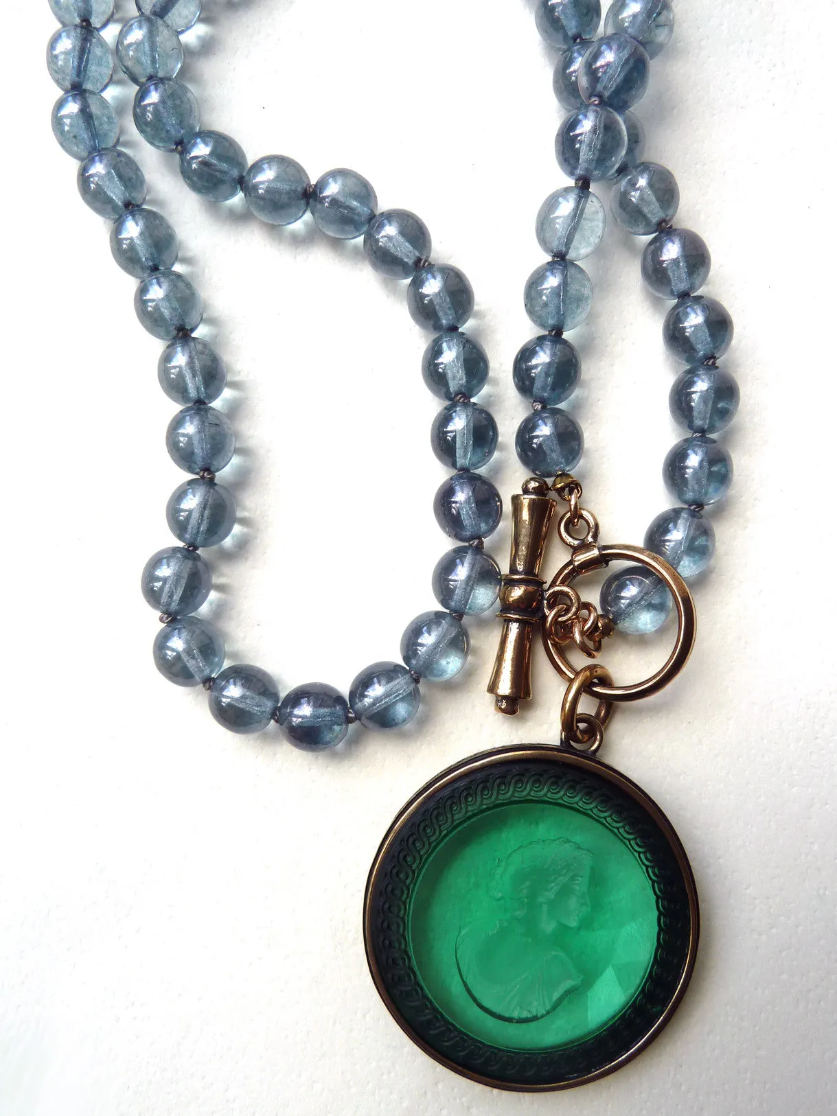 Necklace Intaglio On 30 Inch Glass Bead