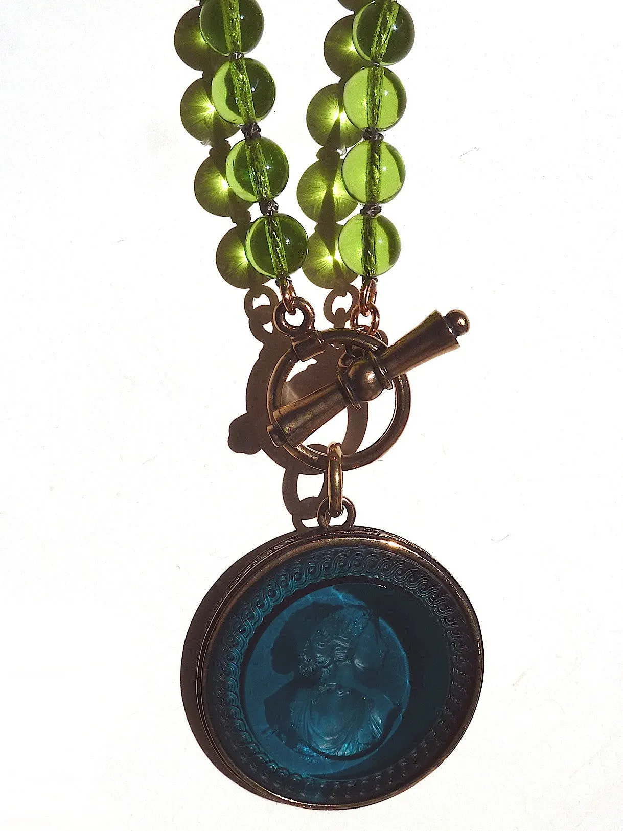 Necklace Intaglio On 30 Inch Glass Bead