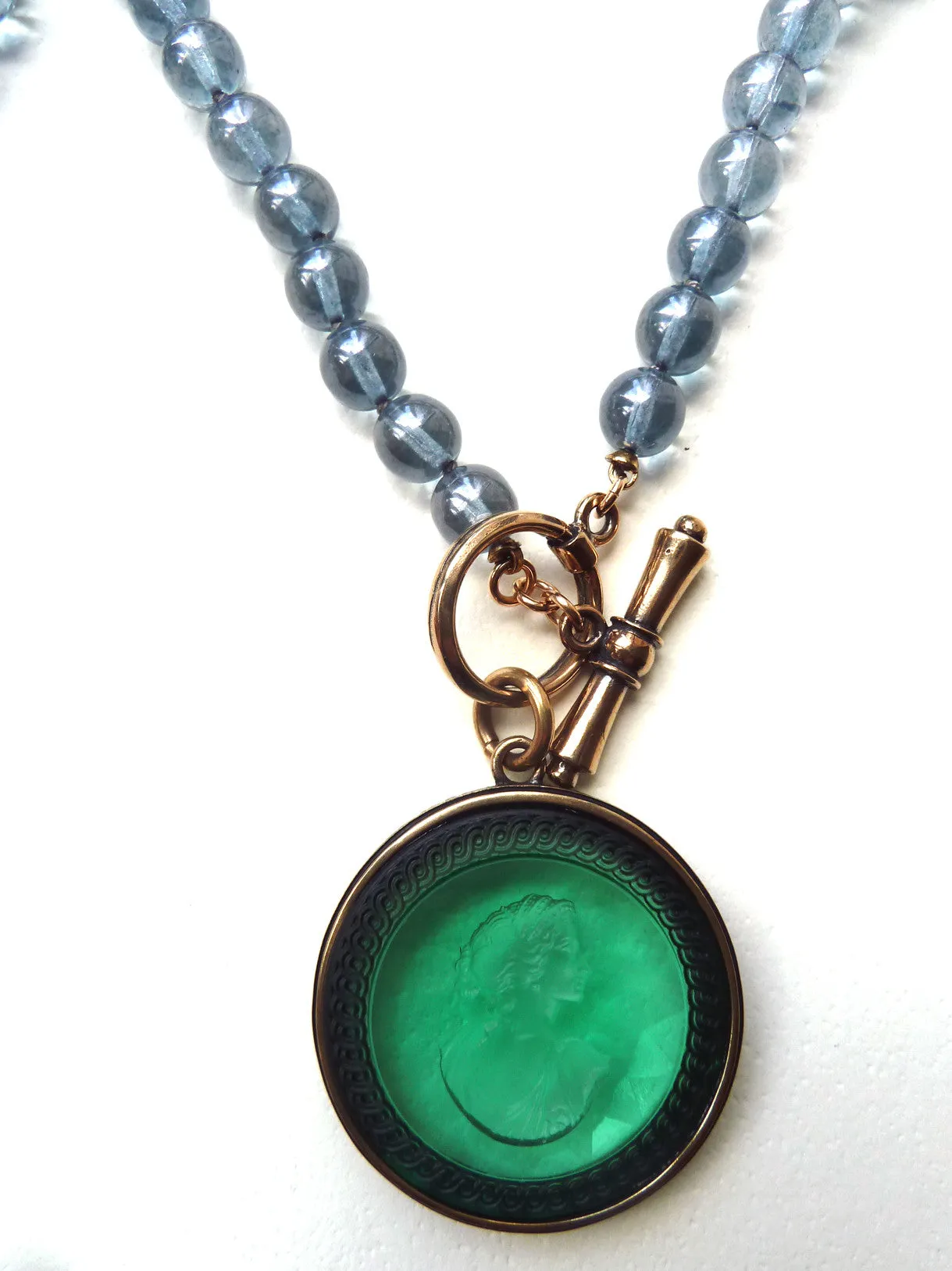 Necklace Intaglio On 30 Inch Glass Bead