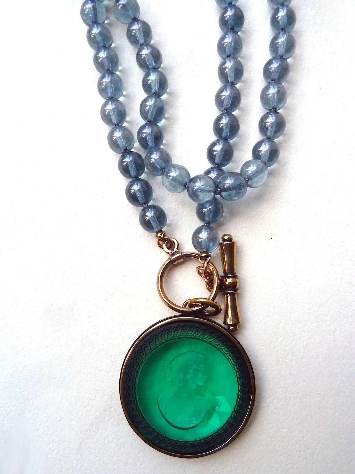 Necklace Intaglio On 30 Inch Glass Bead