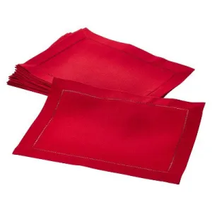 New - 12pk 14"x20" Hemstitch Border Design Placemat Red - Saro Lifestyle