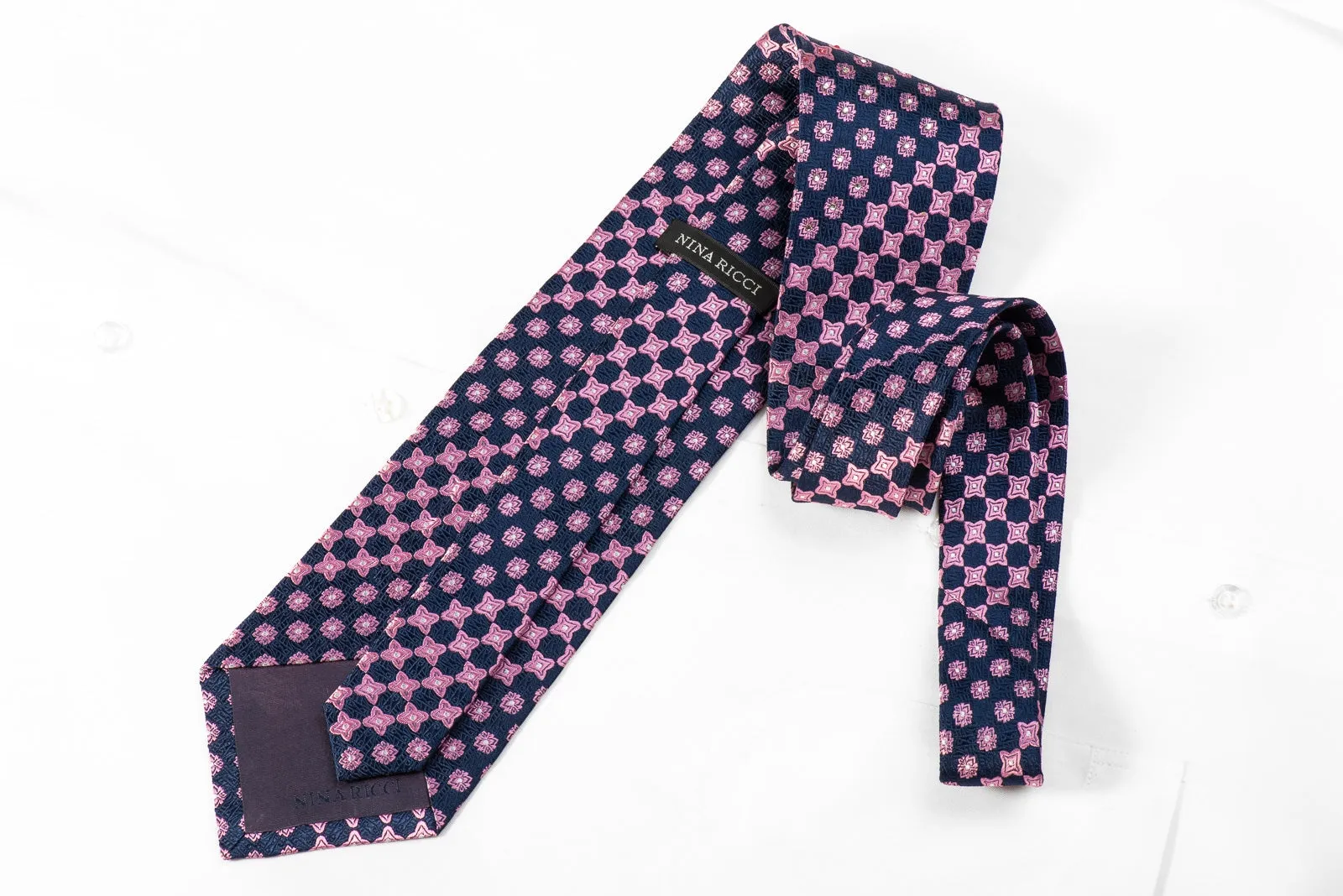 Nina Ricci Men's Crystal Silk Necktie Pink Geometric On Navy