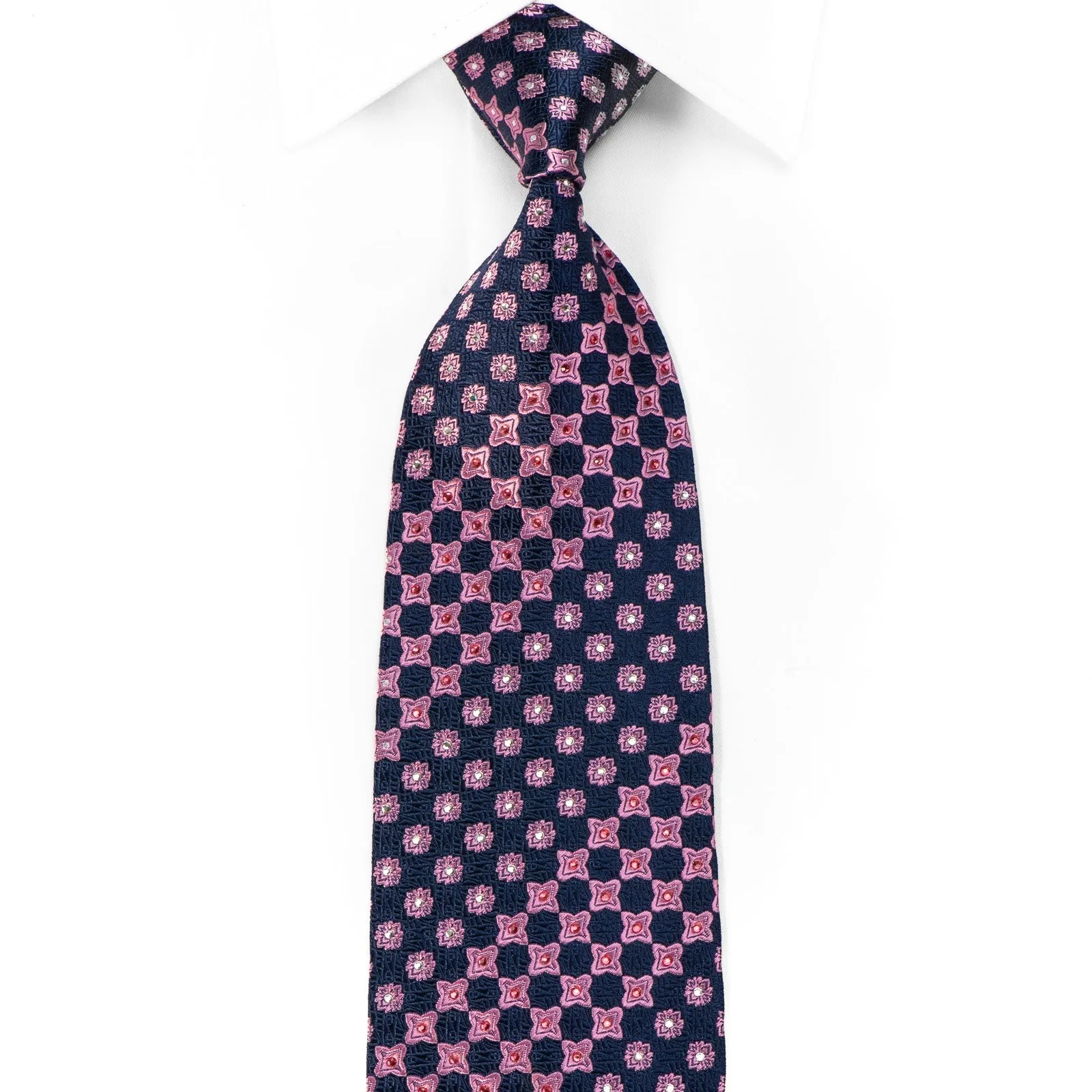 Nina Ricci Men's Crystal Silk Necktie Pink Geometric On Navy