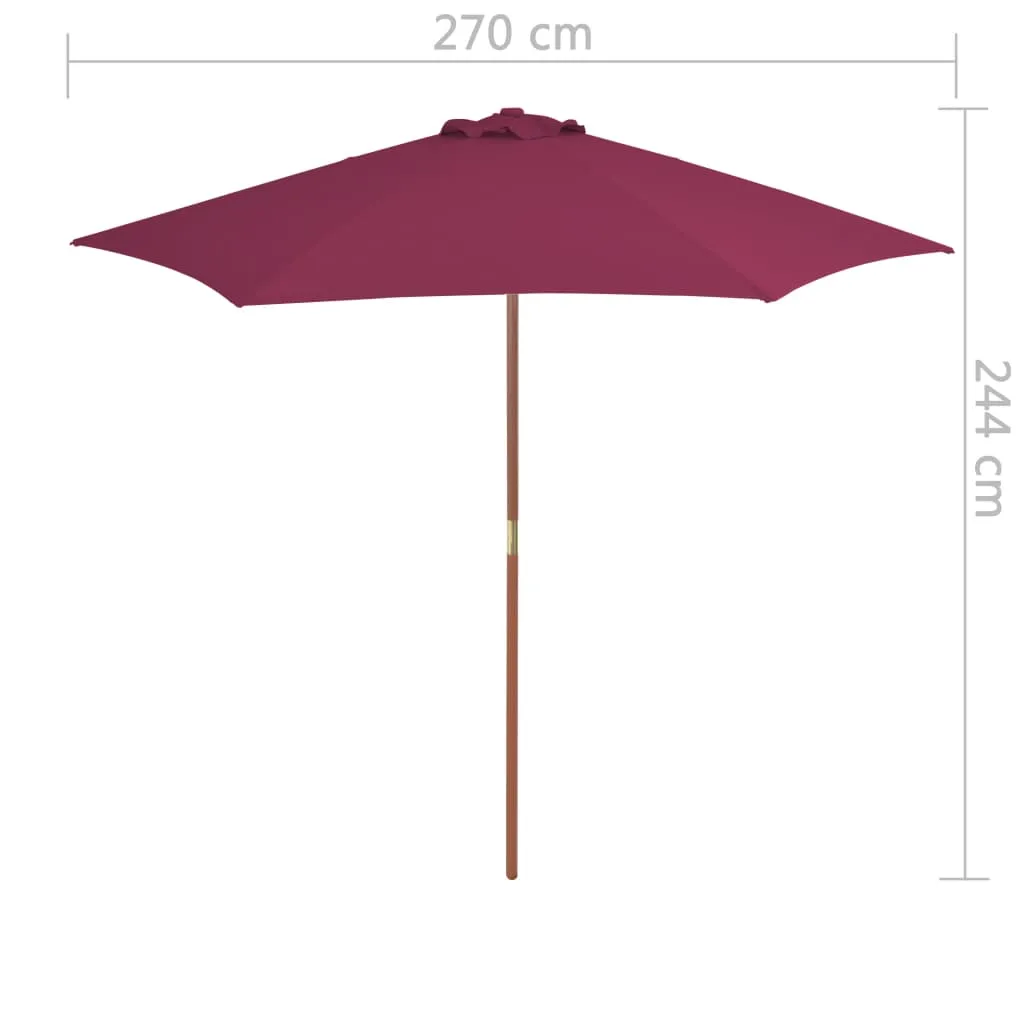 Outdoor Parasol with Wooden Pole 270 cm Bordeaux Red