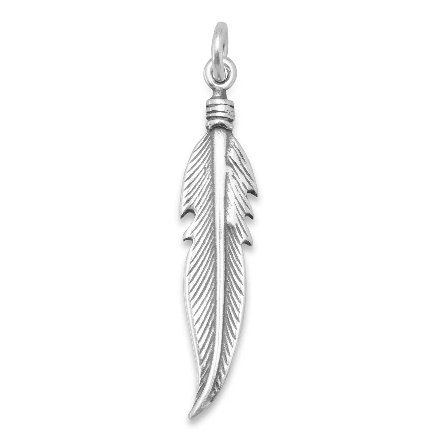 Oxidized Silver Feather Charm