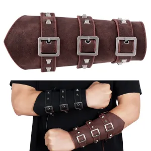 P01994 Men Leather Bracer Personality Punk Riding Arm Guard(Brown)