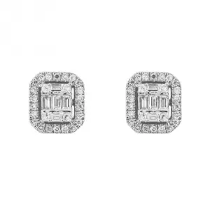 Pave Square Diamond Earrings 9ct White Gold Stud Earrings GE1007