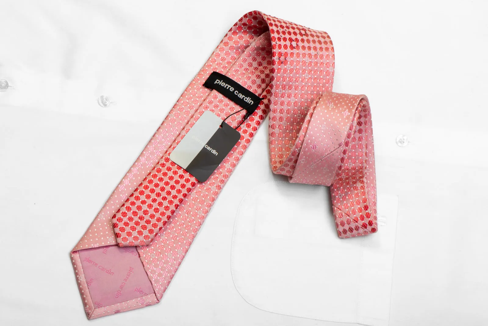 Pierre Cardin Rhinestone Silk Necktie Pink Checkered With Silver Sparkles