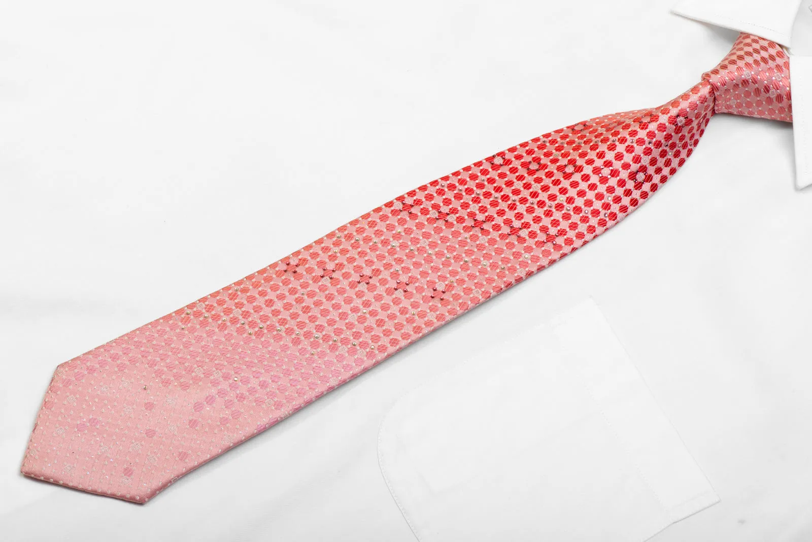 Pierre Cardin Rhinestone Silk Necktie Pink Checkered With Silver Sparkles