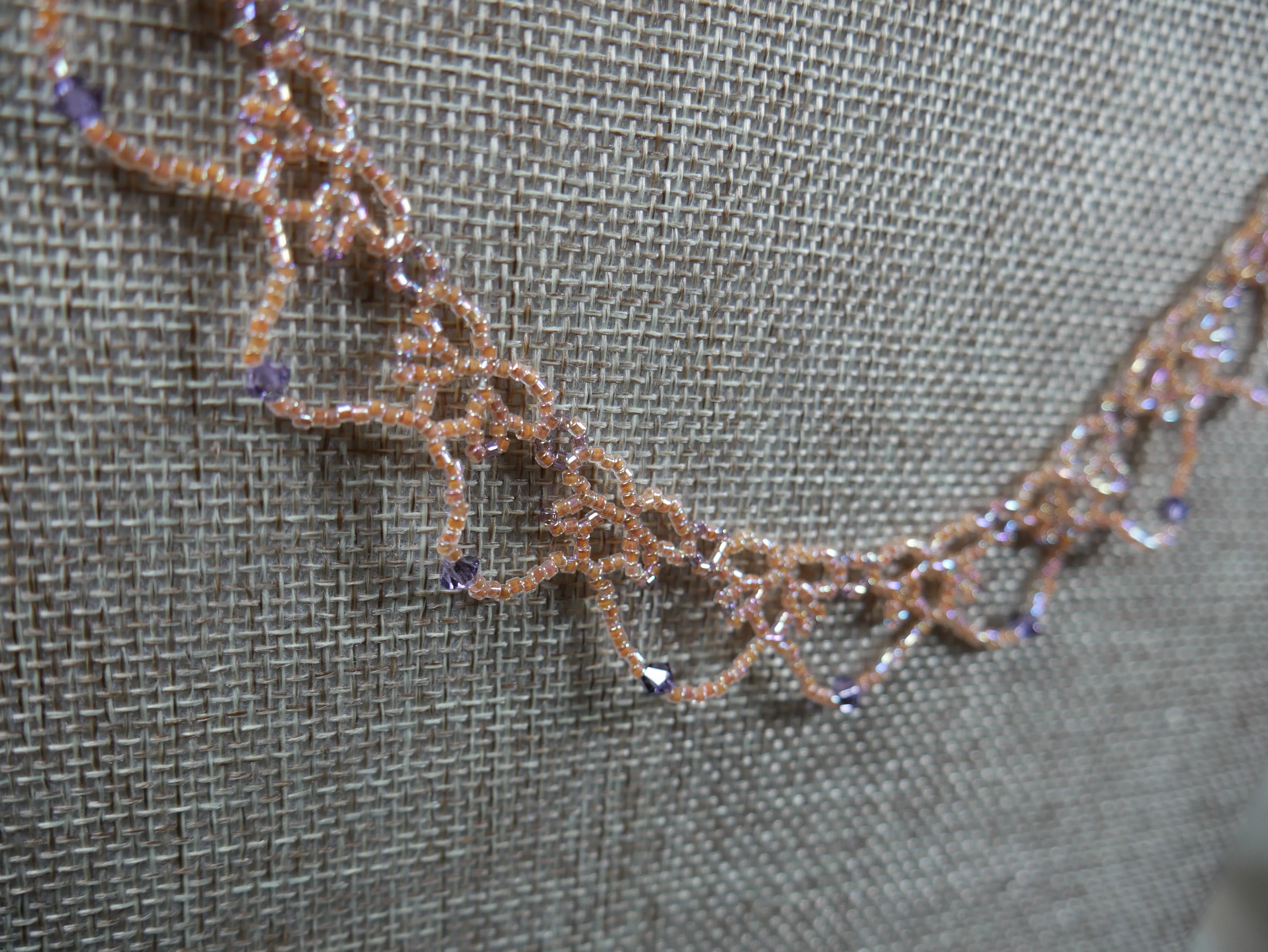 Pink and Purple Beaded Lace Choker